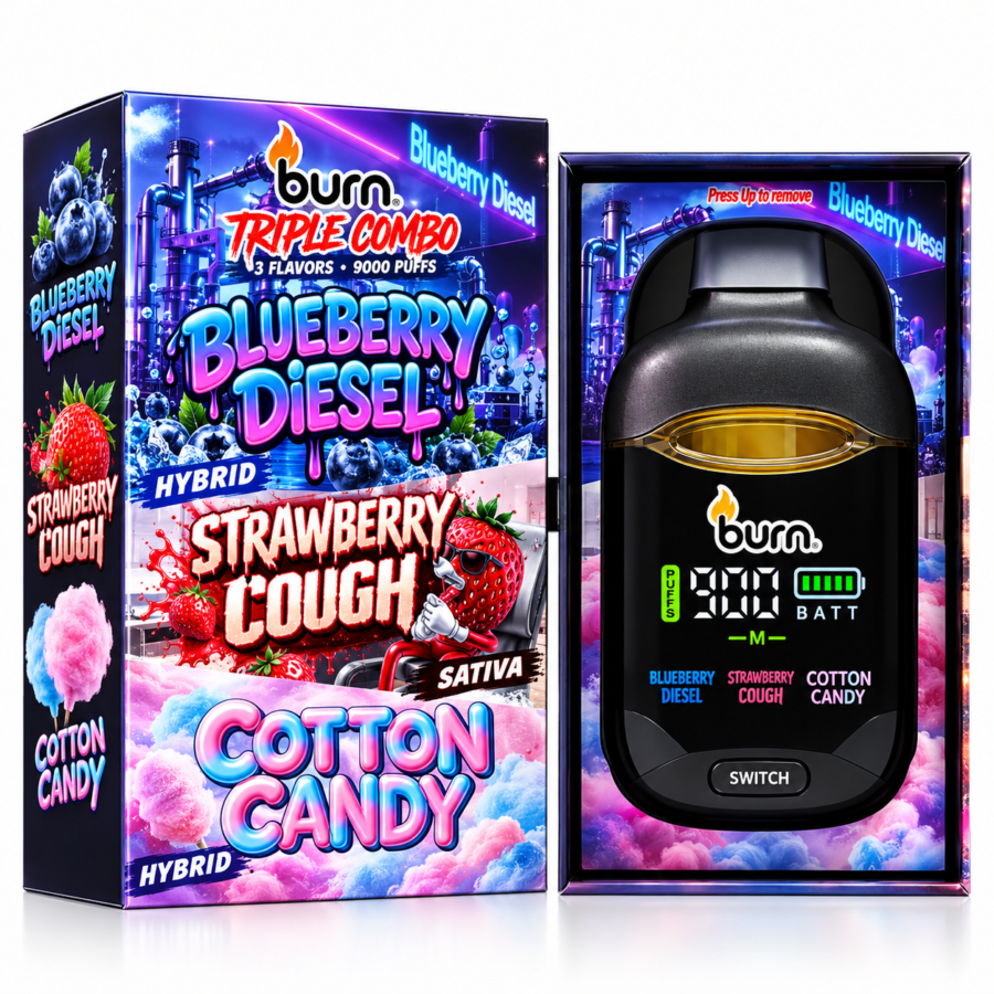 **BURN DISPOSABLE VAPE** — 3 GRAMS • 3 FLAVORS — BOX B